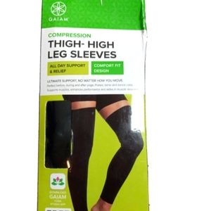 New Gaiam Compression Thigh High Leg Sleeves Yoga One Size Fits Most Comfort Fit